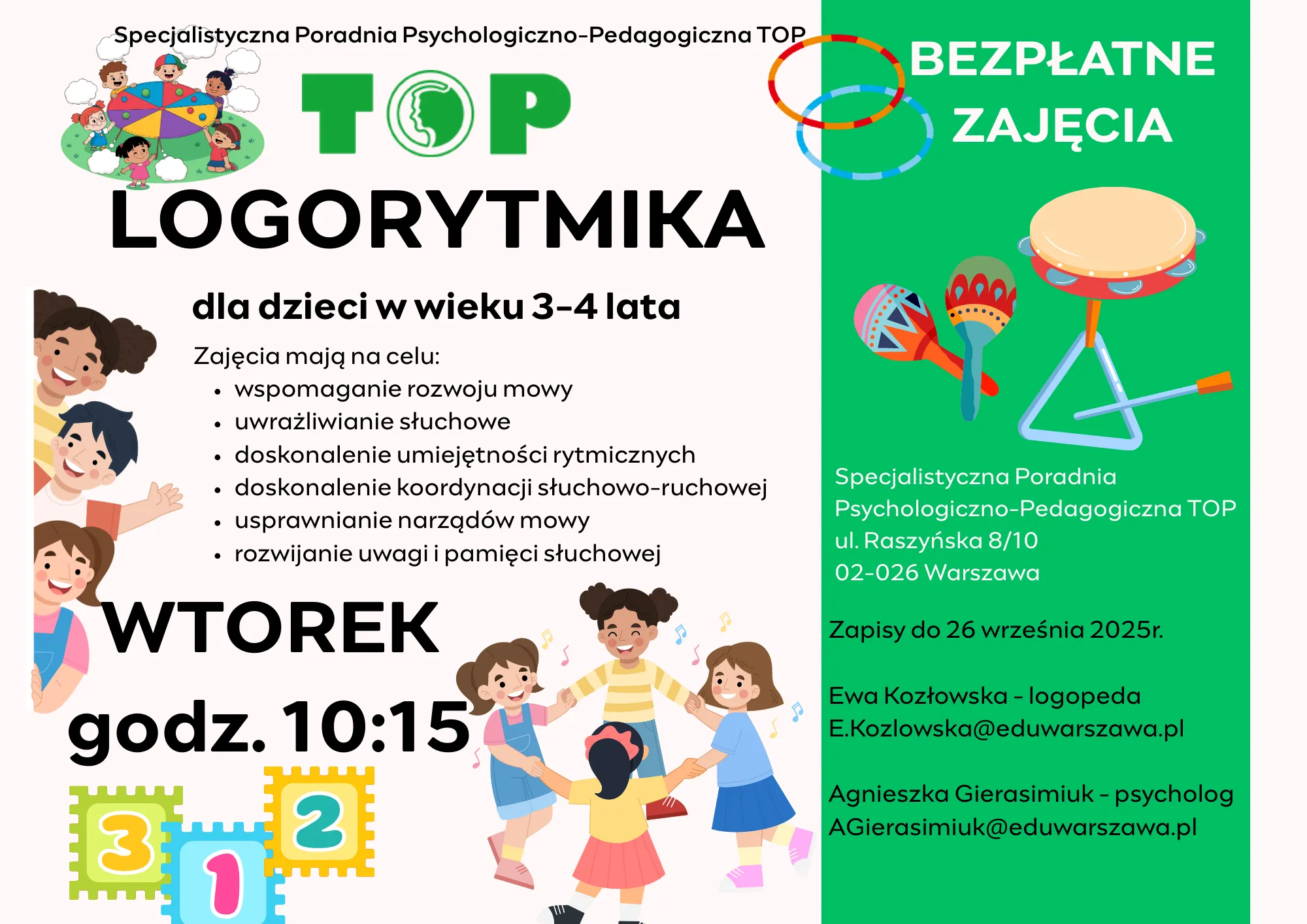 Plakat o zajęciach LOGORYTMIKA